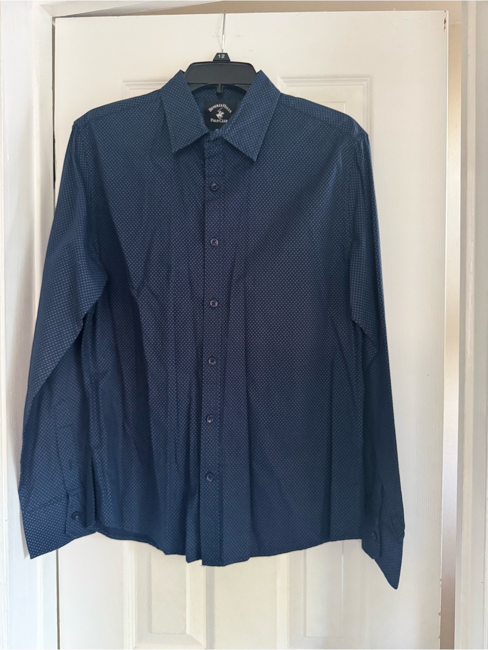 Beverly Hills Polo Club Men's Navy Blue Microdot Dress Shirt